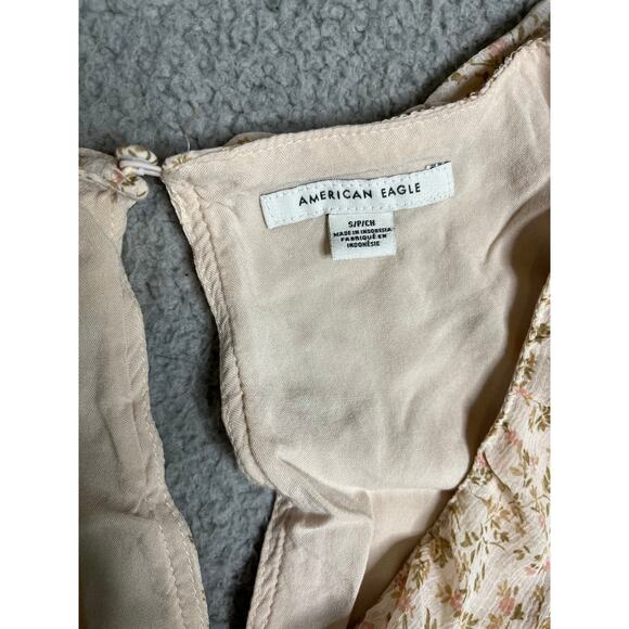 American Eagle Mini Dress Small Milkmaid Ruffle Long Sleeve Floral Pink Cottage - Picture 5 of 16
